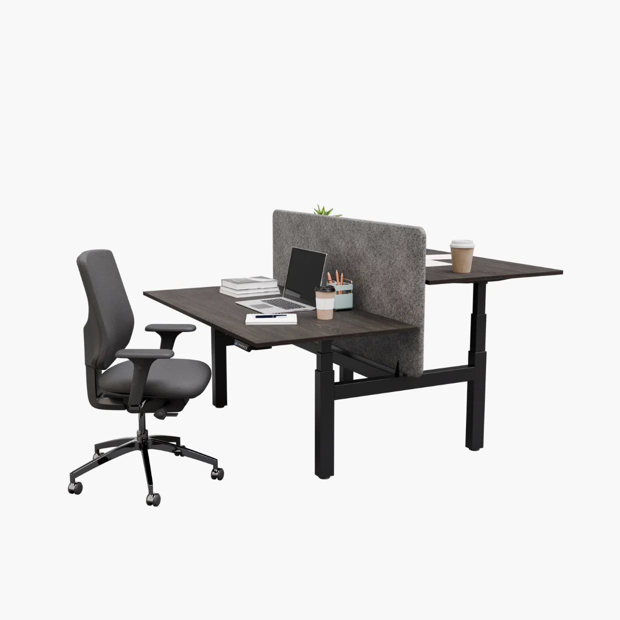 Zit-sta bureaus in flexwerkplek met duo opstelling voor moderne kantoorinrichting